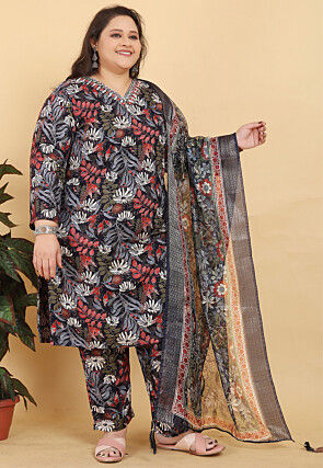 Digital Printed Viscose Cotton Pakistani Suit in Black