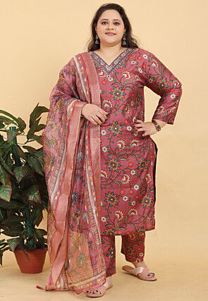 Digital Printed Viscose Cotton Pakistani Suit in Pink
