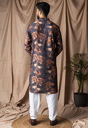 Digital Printed Viscose Cotton Short Kurta Set in Black