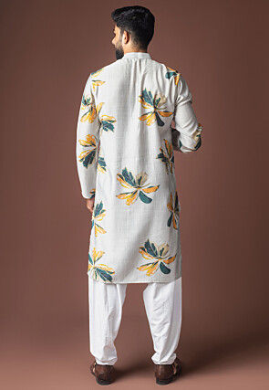 Digital Printed Viscose Cotton Short Kurta Set in Grey