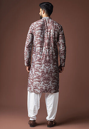 Digital Printed Viscose Cotton Short Kurta Set in Grey