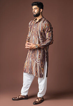 Digital Printed Viscose Cotton Short Kurta Set in Multicolor