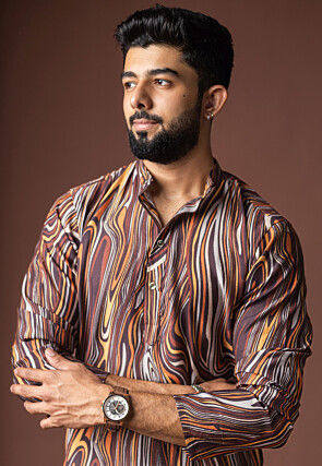 Digital Printed Viscose Cotton Short Kurta Set in Multicolor