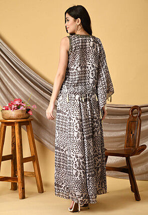 Digital Printed Viscose Georgette Layered Jumpsuit in Off White