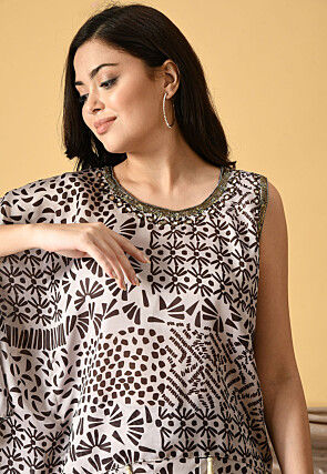 Digital Printed Viscose Georgette Layered Jumpsuit in Off White