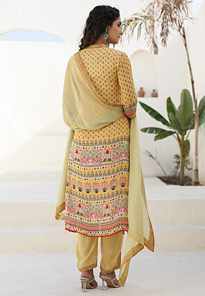 Digital Printed Viscose Georgette Pakistani Suit in Yellow