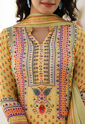 Digital Printed Viscose Georgette Pakistani Suit in Yellow