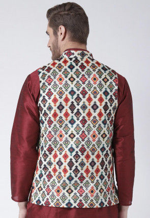 Digital Printed Viscose Nehru Jacket in White