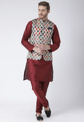 Digital Printed Viscose Nehru Jacket in White