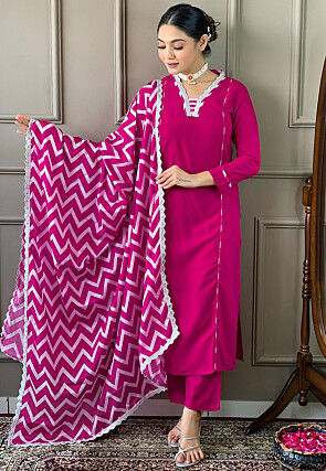 Digital Printed Viscose Pakistani Suit in Pink