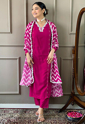 Digital Printed Viscose Pakistani Suit in Pink
