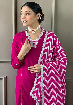 Digital Printed Viscose Pakistani Suit in Pink