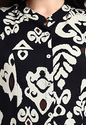 Digital Printed Viscose Rayon A Line Kurta in Black