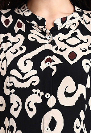 Digital Printed Viscose Rayon A Line Kurta in Black