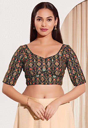 Digital Printed Viscose Rayon Blouse in Black