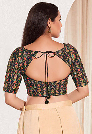 Digital Printed Viscose Rayon Blouse in Black