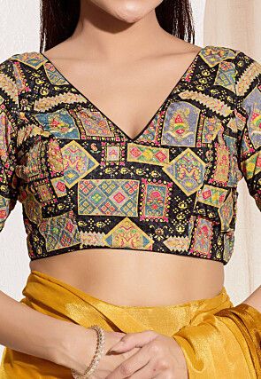 Digital Printed Viscose Rayon Blouse in Black