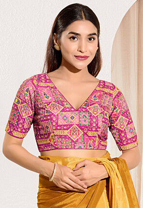 Digital Printed Viscose Rayon Blouse in Fuchsia
