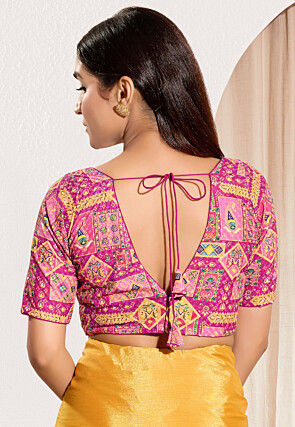 Digital Printed Viscose Rayon Blouse in Fuchsia