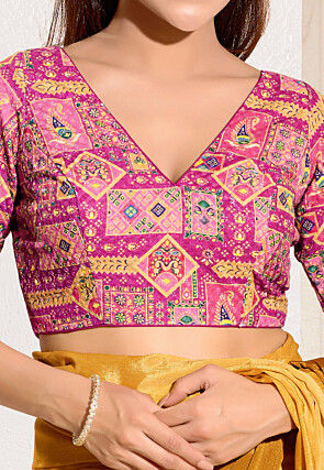 Digital Printed Viscose Rayon Blouse in Fuchsia