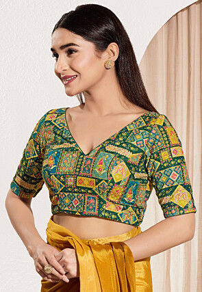 Digital Printed Viscose Rayon Blouse in Green