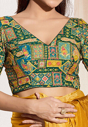 Digital Printed Viscose Rayon Blouse in Green