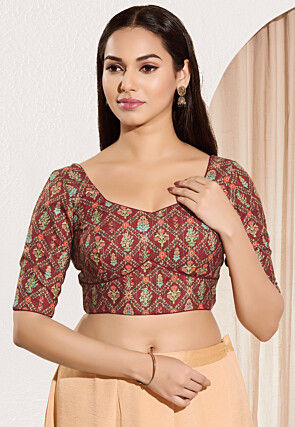 Digital Printed Viscose Rayon Blouse in Maroon
