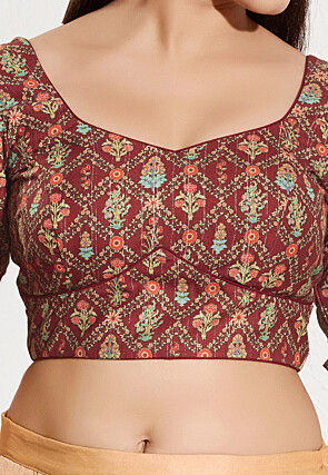 Digital Printed Viscose Rayon Blouse in Maroon