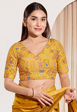 Digital Printed Viscose Rayon Blouse in Mustard