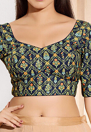 Digital Printed Viscose Rayon Blouse in Navy Blue