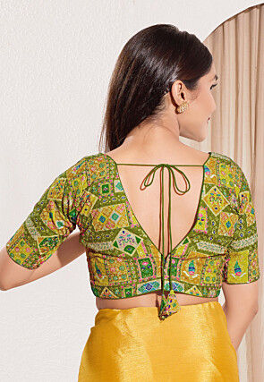 Digital Printed Viscose Rayon Blouse in Olive Green