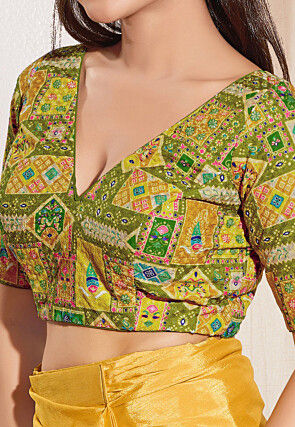 Digital Printed Viscose Rayon Blouse in Olive Green