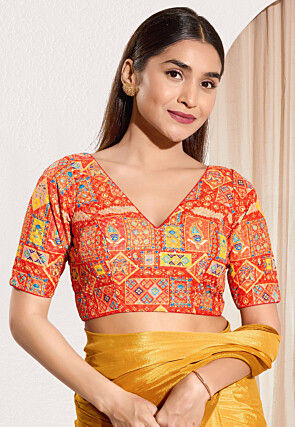Digital Printed Viscose Rayon Blouse in Orange