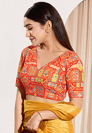 Digital Printed Viscose Rayon Blouse in Orange