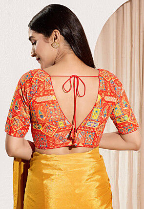 Digital Printed Viscose Rayon Blouse in Orange