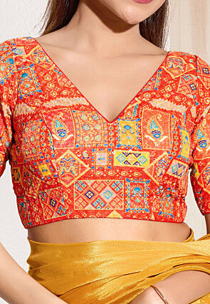 Digital Printed Viscose Rayon Blouse in Orange