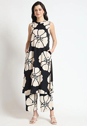 Digital Printed Viscose Rayon Co Ord Set in Black