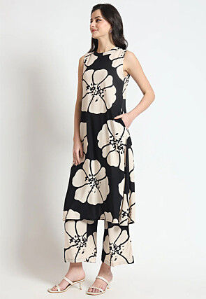 Digital Printed Viscose Rayon Co Ord Set in Black