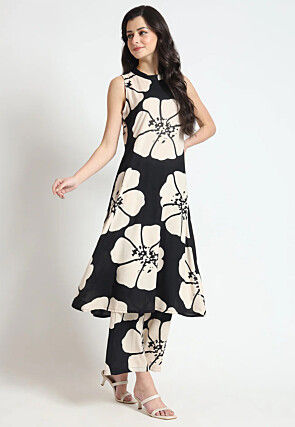 Digital Printed Viscose Rayon Co Ord Set in Black