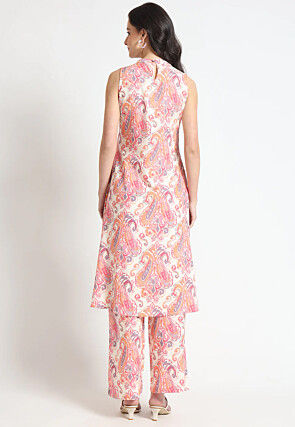 Digital Printed Viscose Rayon Co Ord Set in White and Multicolor