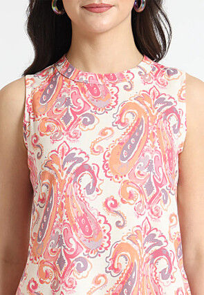 Digital Printed Viscose Rayon Co Ord Set in White and Multicolor