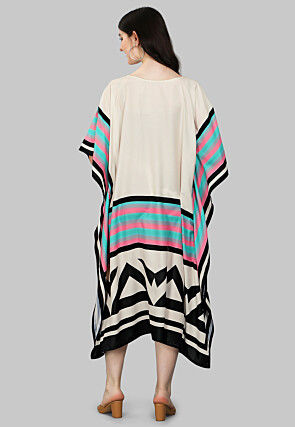 Digital Printed Viscose Rayon Kaftan Dress in Beige