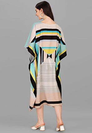 Digital Printed Viscose Rayon Kaftan Dress in Beige