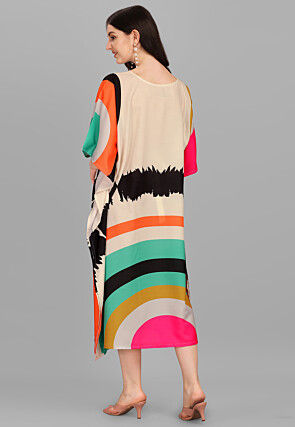 Digital Printed Viscose Rayon Kaftan Dress in Beige