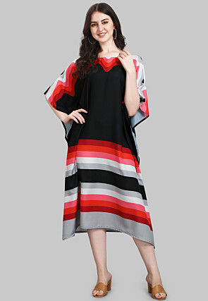 Digital Printed Viscose Rayon Kaftan Dress in Black