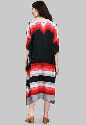 Digital Printed Viscose Rayon Kaftan Dress in Black