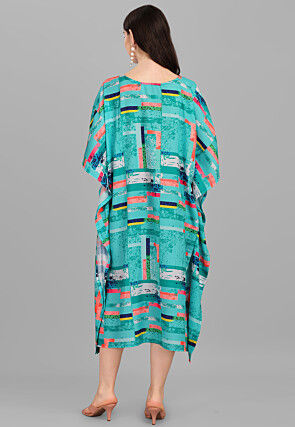 Digital Printed Viscose Rayon Kaftan Dress in Blue