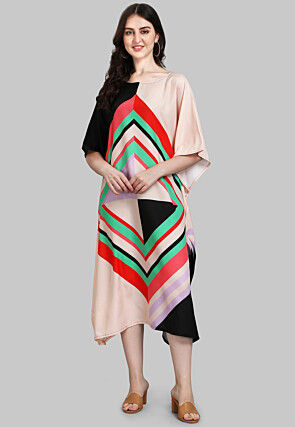 Digital Printed Viscose Rayon Kaftan Dress in Multicolor