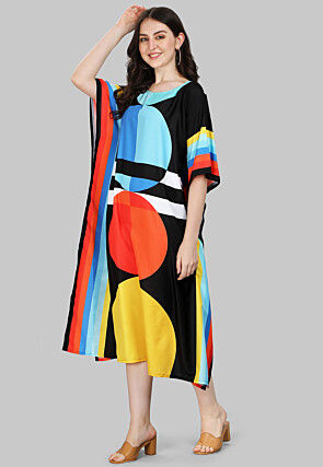 Digital Printed Viscose Rayon Kaftan Dress in Multicolor
