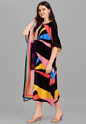 Digital Printed Viscose Rayon Kaftan Dress in Multicolor